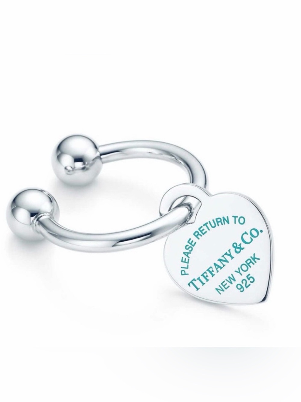 Tiffany & Co. Silver Key Ring Return to Tiffany heart in Tiffany blue lettering